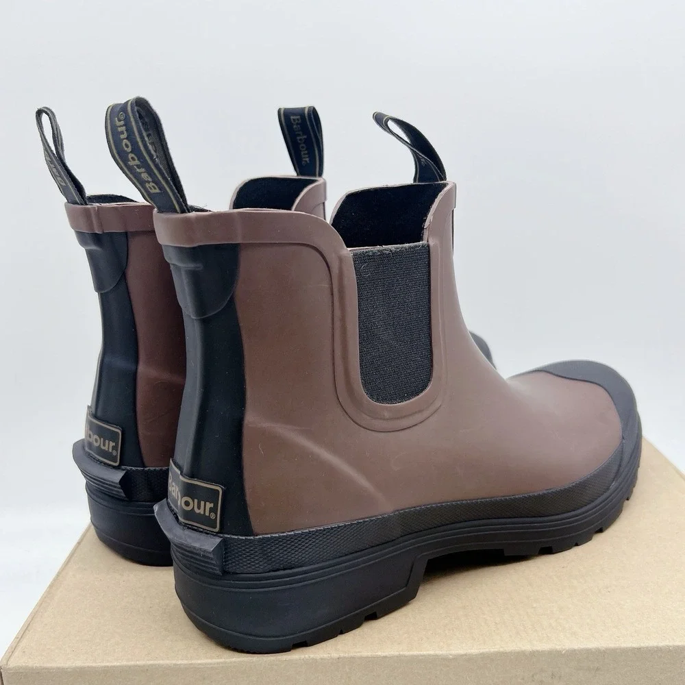 Barbour Storm Men's Chelsea Rain Boots Pull On Dark San Brown Black Size US 10